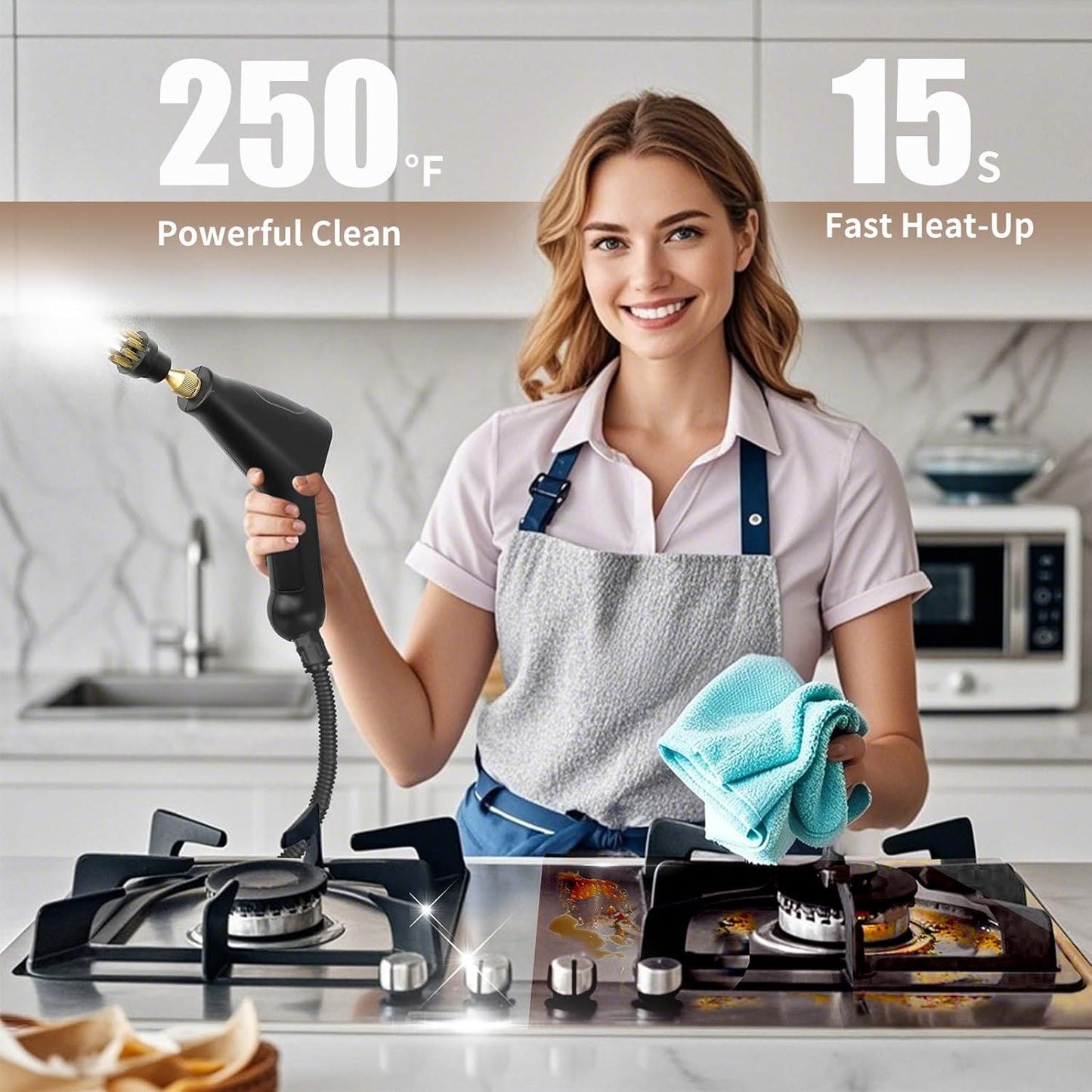 Kuvictewl Handheld Steam Cleaner for Home & Car, Multi-Steam Settings with 15s Fast Heat-Up, 250°F Deep Cleaning for Kitchen/Bathroom/Floors (Model-2025)
