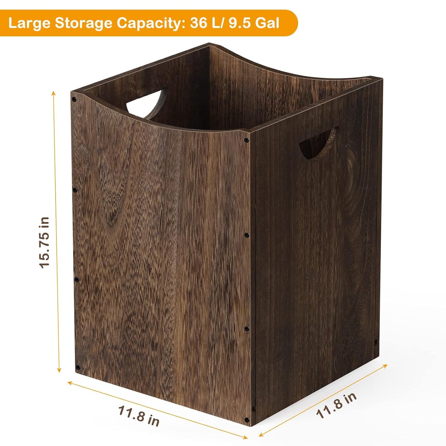 smusei Wood Trash Can 9.5 Gallon Waste Basket Bin Rustic Farmhouse Large Kitchen Garbage Can for Bedroom Living Room Bathroom Office, Rustic Brown