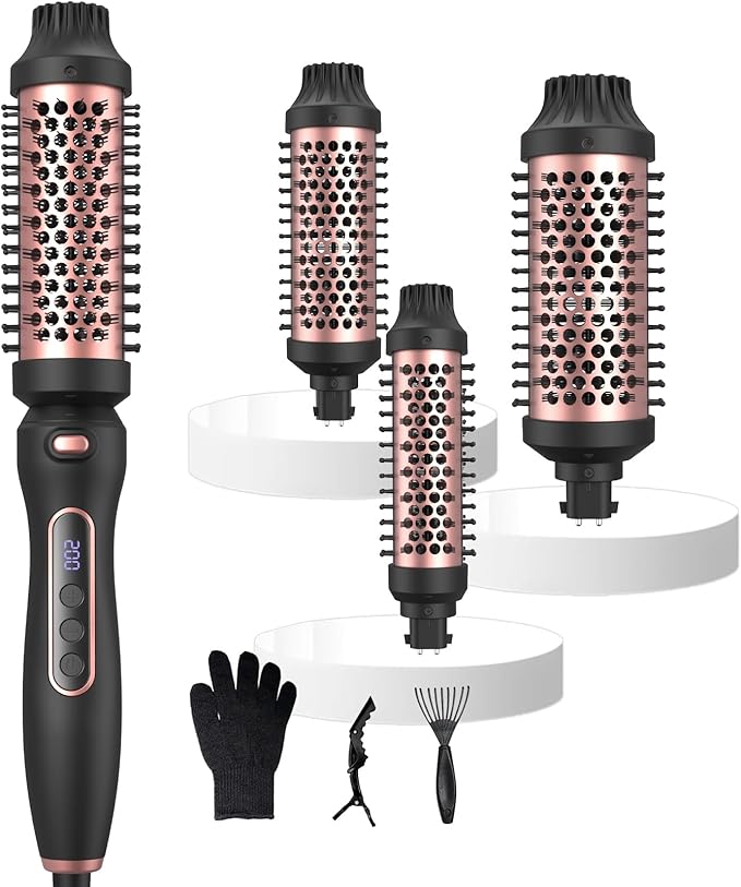 Thermal Brush Set 3 in 1 Hot Hair Curling Iron Brush, Dual Voltage 110-220V Travel Round Head Hair Styling 11 Temp Settings Fast Heated（1.25"&1.5"&1.75" for Women Volume Smoother