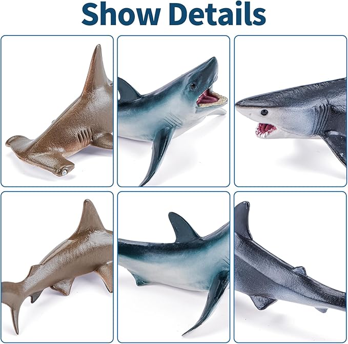 10PCS 5" Sea Animal Toys for Toddlers, Bath Ocean Animal Whale Shark Figurines Toys for Kids, Cake Toppers Birthday Party Favors & Gifts for Boys & Girls