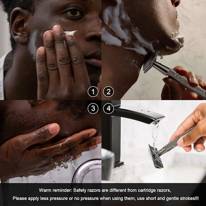 Gun Black Safety Razor, Single Blade Razors for Men & Women, with 10 Stainless Steel Double Edge Blades, Reusable Metal Razor, 1 Blade Razors, Eco-Friendly, Smooth and Close Shave, Plastic Free