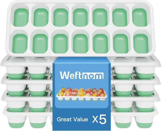 Ice Cube Tray 5 Pack, 60 Cubes (14 per Tray) Silicone Ice Cube Trays with Spill-Resistant Lids, BPA-Free & Easy-Release Ice Trays for Freezer, Stackable Dishwasher Safe for Cocktails,Coffee,and Drinks