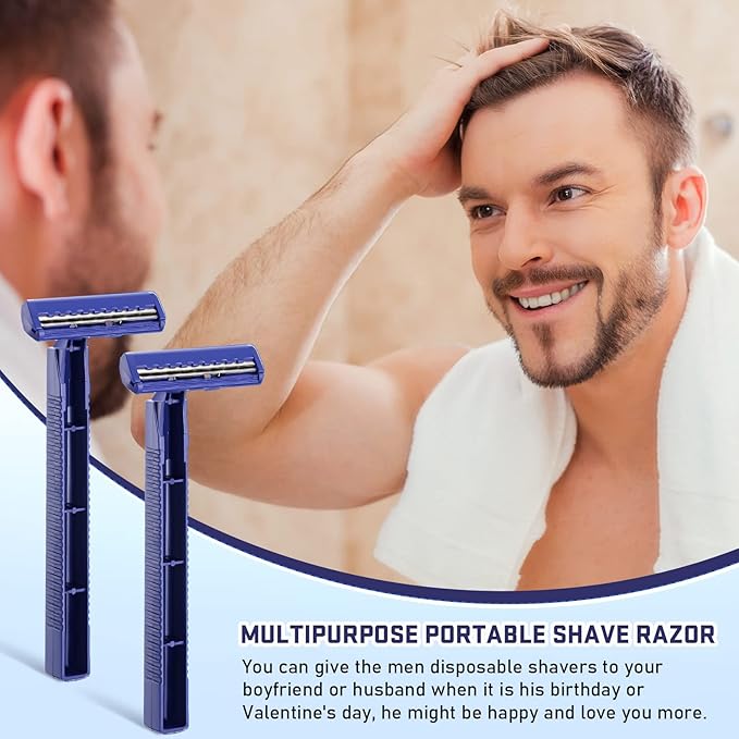 Chumia Twin Blade Razors for Men Stainless Steel Disposable Razors Men Bulk Plastic Shavers Multipurpose Portable Manual Disposable Shavers for Bathing Hotel Travel(150 Pieces)