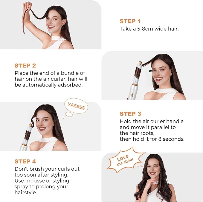 Blow Dryer Brush Set of 6, Air Curling Iron 3 Temperature Negative Ionic Hair Dryer Brush, Hot Air Brush Hair Styling Tools, 800W Volumize Straightener Round Brush Blow Dryer 100-120V