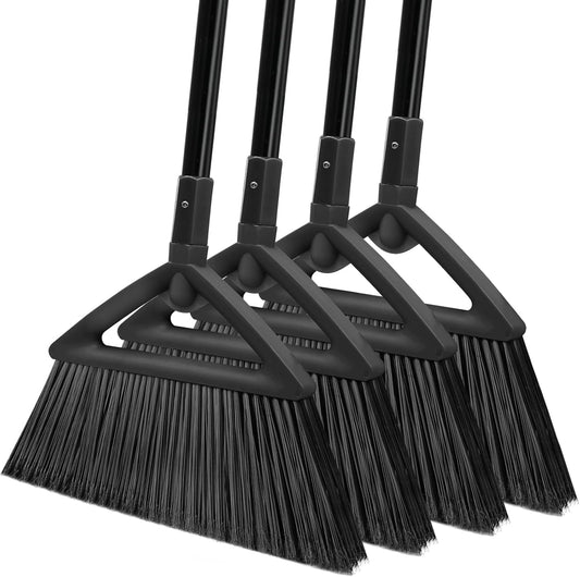 4PCS Heavy Duty Angle Broom, Long Pole Brooms for Indoor, Outdoor Sweeping, Kitchen to Courtyard, Black