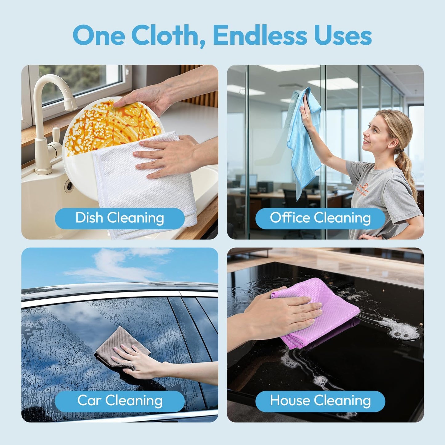 Nanoscale Microfiber Cloths 15.55”x 15.55”, Glass Window Mirror Stainless Steel Car Cleaning, Streak-Free, Lint-Free, Super Thick & Absorbent, Reusable, 6 Pack (White/Gray)