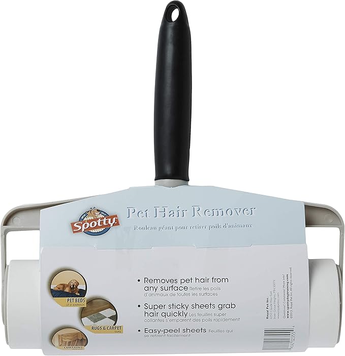 Spotty Supersize Extra Sticky, Adhesive Lint Roller, Pet Cat & Dog Hair Remover for Clothes and Furniture, 60 Sheet ct Black