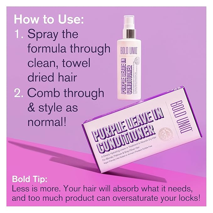 BOLD UNIQ Purple Leave In Conditioner for Dry & Damaged Blonde, Platinum & Gray/Silver Hair. Light Toning, Hydrating & Detangling. Peta-approved, Vegan & Cruelty-Free. Sulfate & Paraben Free.