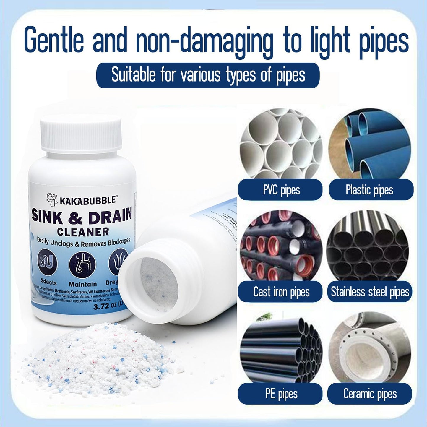 Pipe Dredge, Powerful Foaming Sink & Drain Cleaner Powder for Kitchen, Toilet & Pipeline Cleaning, Fast-Acting Clog Remover (2pcs or 4pcs) (2 bottles)