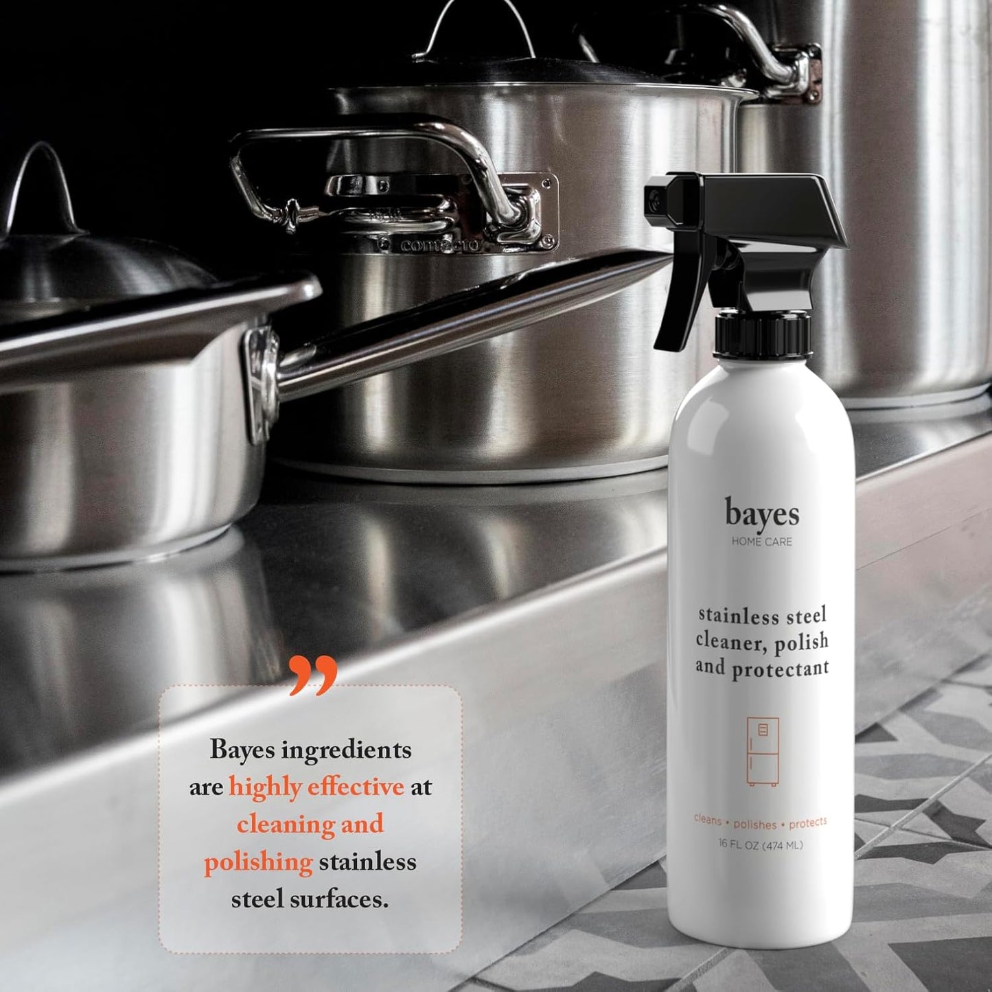 Bayes High-Performance Stainless Steel Cleaner Spray, Polish, and Protectant - Indoor & Outdoor Stainless Cleaner - Stainless Steel Sink Cleaner 16oz