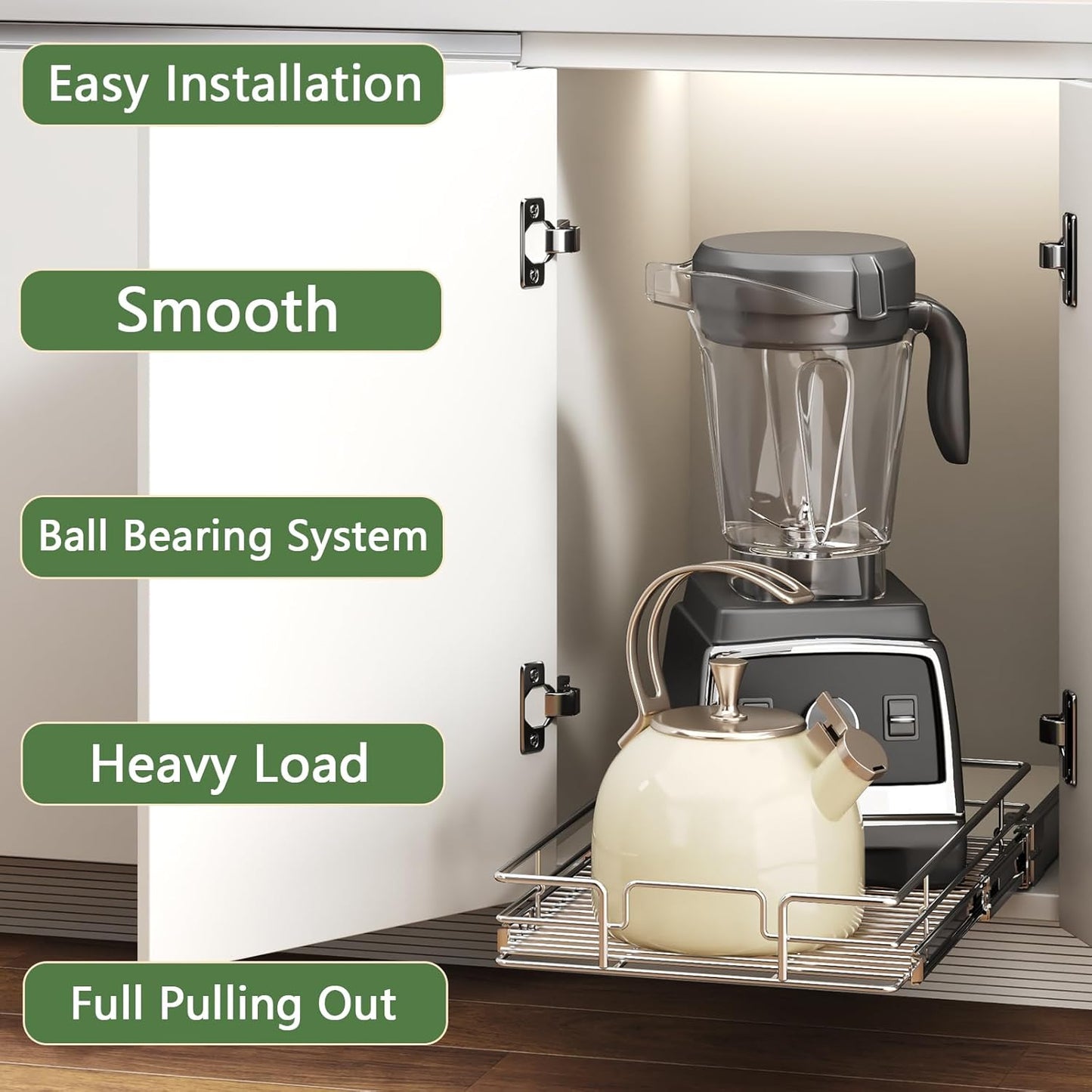 Pull Out Cabinet Organizer 13½" W x 18" D, Heavy Duty Cabinet Pull Out Shelves, Slide Out Drawers Organization for Kitchen Cabinets Bathroom