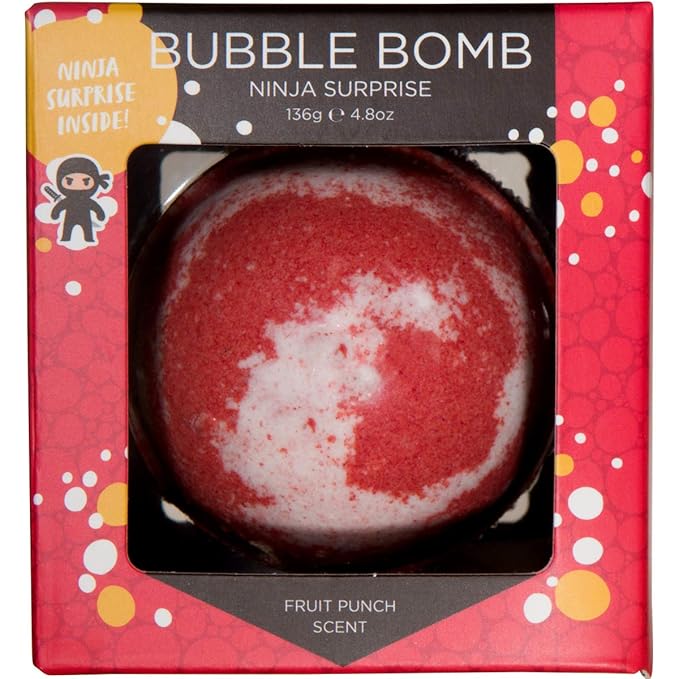 Ninja Bath Bombs for Kids with Surprise Toy Inside - Large Red Bubble Bomb and Fizzies, Gentle and Safe, USA Made - Ideal Gift for Boys and Girls by Two Sisters