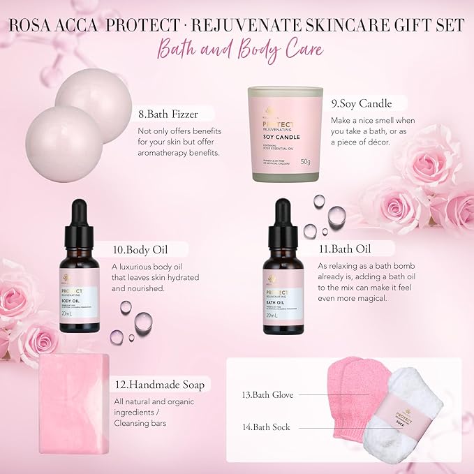 Mother's Day Gift, Spa Gifts 28pcs Rose Facial Skin Care Set for Women, Face Cream, Bath Oil, Serum, Shower Accessories - Bath and Body & Facial Kit - Birthday, Christmas, Valentine's, Bridal Shower