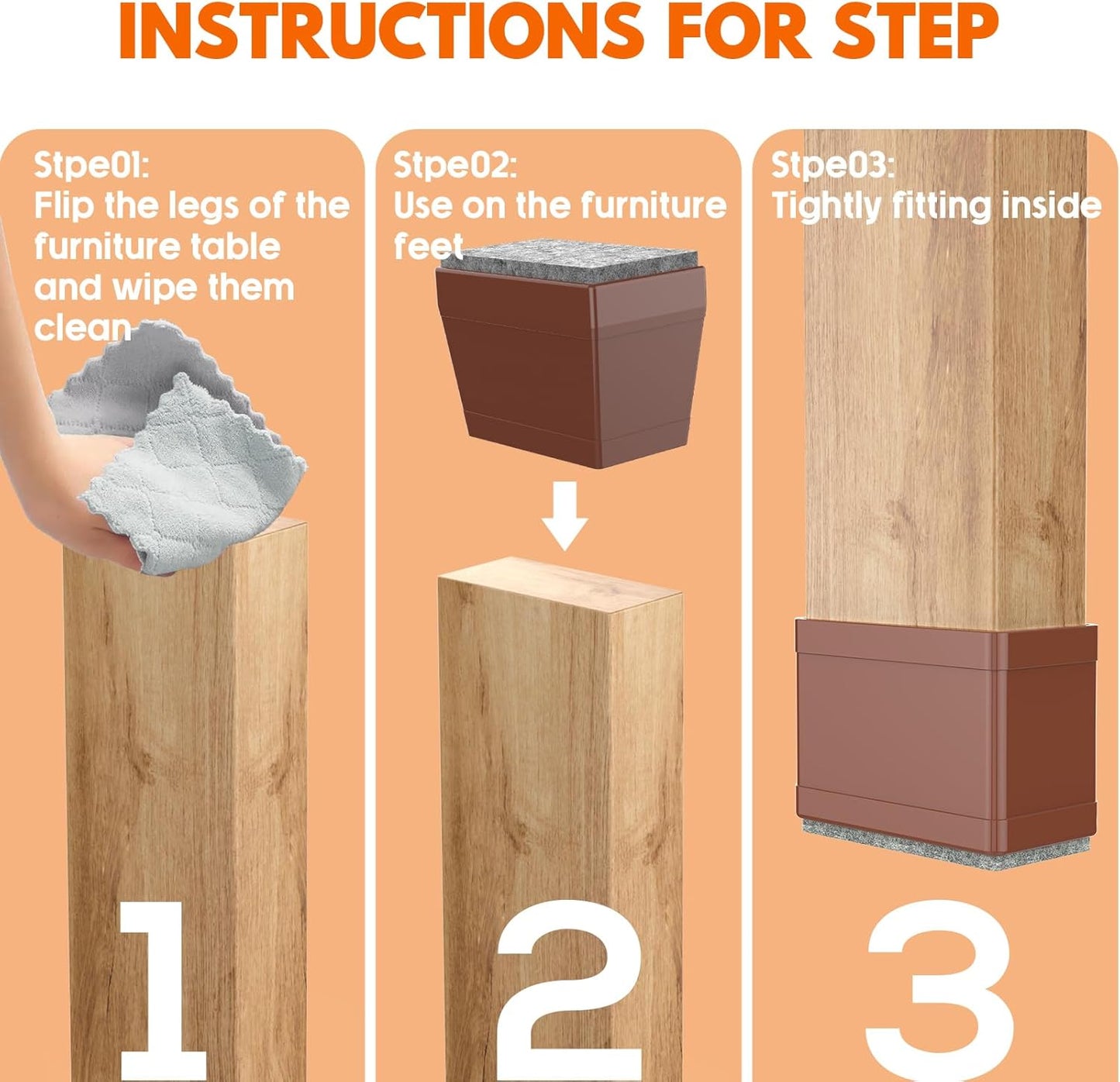 Rectangle Chair Leg Protectors for Hardwood Floors,16 PCS Silicone Covers to Protect Wood Tile Floors Felt Pads Furniture Leg Caps Reduce Noise. Easy to Move.(Brown,0.75 x 1.25 Inch,Rectangle)