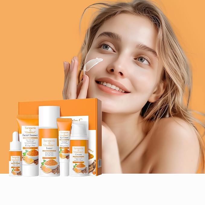 Skin Care Set, Turmeric Skincare Set for Acne Treament, Facial Turmeric Skin Care Sets & Kits for Teenage Girls with Turmeric Cleanser,Serum,Cream,Toner,Eye Cream, Facial Beauty Skincare Gifts