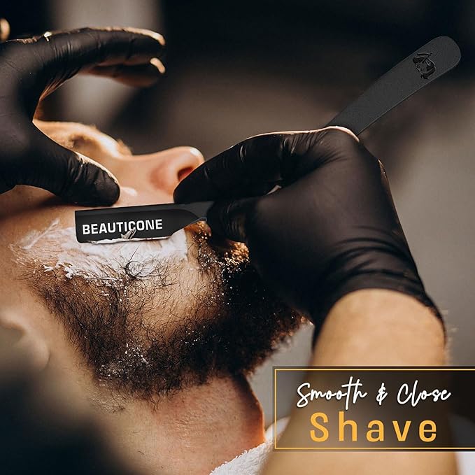 BEAUTICONE® Straight Razors for Men – Professional Barber Straight Edge Razor Kit with Replaceable Single Edge Blades - Navajas Para Barbero - Pouch Gift Box 1.2 mm Exposed for Close Shave Ultra Light