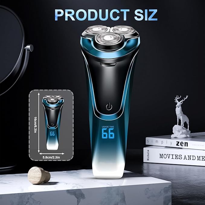 Snapbuy Electric Razor for Men, Snapbuy Electric Razor Pro of Father, 4D Floating Head Rotary Shaver,2025 New Electri c Shaver with LCD Display & Quiet Motor, IPX7 Waterproof (Blue)