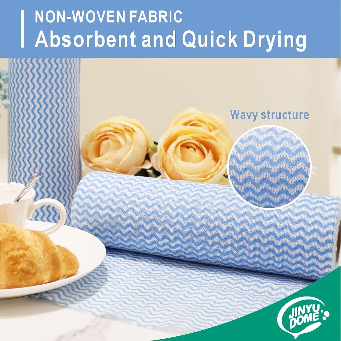 Handi Wipes Reusable Cloths, Blue Disposable Kitchen Cleaning Rolls, Heavy Duty Cleaning Cloths,J Cloth, Blue, 50 Pcs/Roll, Total 3 Rolls