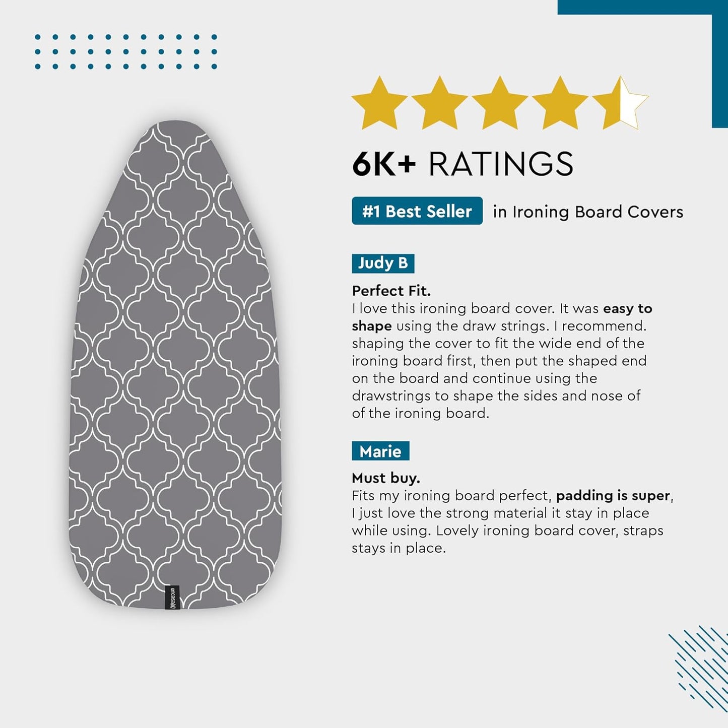 Encasa XO Ironing Board Cover and Pad 49"x18" - Thick 3mm Felt Padding, Drawstring Tightening & Lock, Easy Fit, Scorch & Stain Resistant, Fits Wide Ironing Board - Aztec