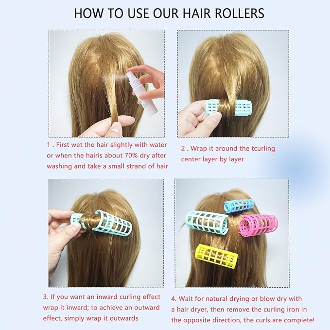 30Pcs Plastic Hair Rollers Set, Snap on Rollers Self Grip Hairdressing Curlers No Heat Rollers for Long Medium Short Thin Fine Hair with Mini Comb (5 Sizes)