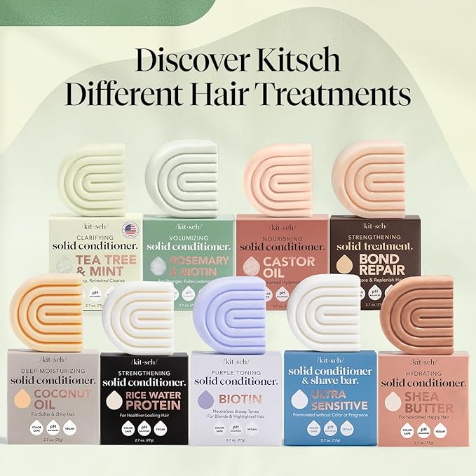 Kitsch Tea Tree & Mint Conditioner for Women and Men - Clarifying Anti Dandruff Solid Conditioner Bar - Hair Color Safe, Hair Care for All Hair Types - Organic, Vegan, Sulfate Free - 2.7 oz