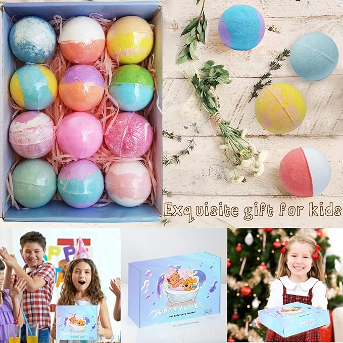 3.5 oz XL Bath Bombs for Kids with Puppy Toys Inside Kids Bath Bombs Organic Bubble Bath Fizzies Colorful Bomb 12 Pcs Set Birthday/Christmas Surprise Gift for Girls & Boys