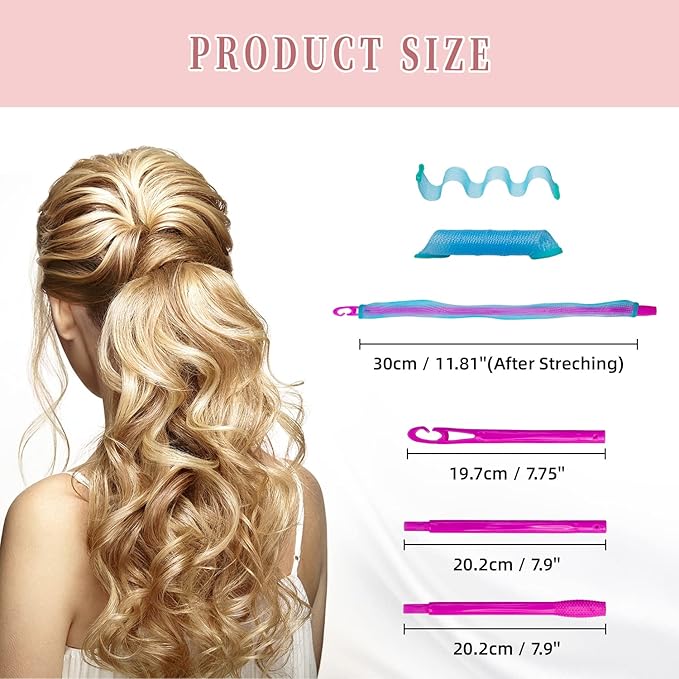 30pcs Heatless Hair Curlers Rollers Spiral Curls Styling Kit with 2 Sets Styling Hooks,No Heat Curlers for Women Girl's (12 Inch/30 cm)