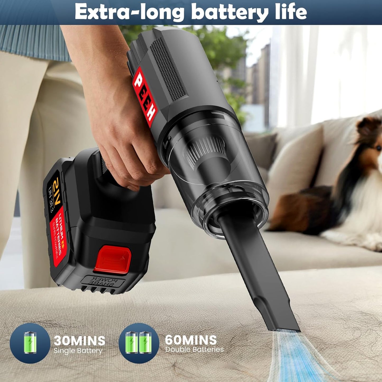 Handheld Vacuum for Home, Cordless Portable Vacuum Cleaner, Rechargeable with 60 Mins Max Runtime, High Power Vacuum for Car, Office, Pet Hair, Gap Cleaning