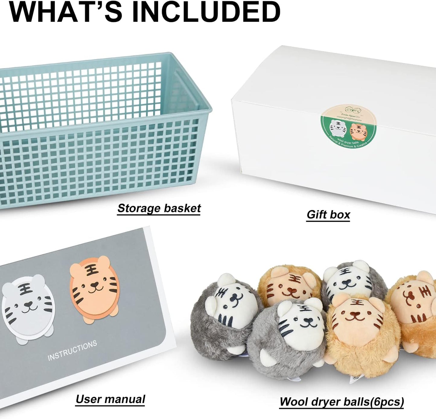 XL Size Wool Dryer Balls 6 Pcs - Over 2000 Loads,Lovely Tiger Appearance-Reusable,Hypoallergenic Baby Safe & Chemical Free to Reduce Sticky Wool When Drying & Shorten Drying Time…