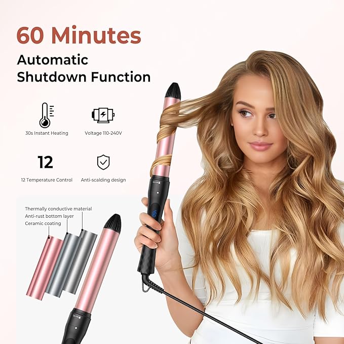 6 in 1 Curling Iron,Curling Wand Set and Thermal Brush Hair Tool