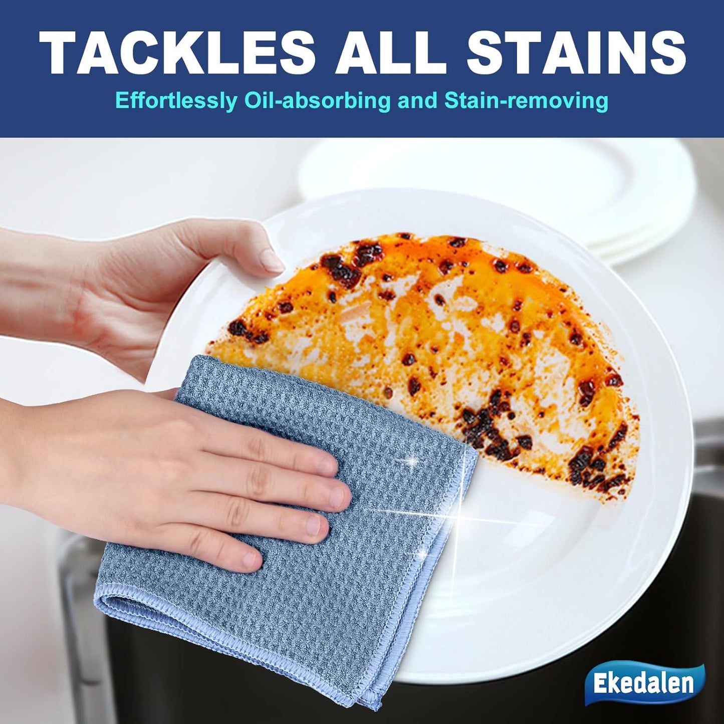 Microfiber Cleaning Cloth Waffle Weave for Dusting Absorbent Towel Quick Drying Dust Rags Household Kitchen, Lint Free Streak Free, 6 Pack,12 x 12 Inches, Blue