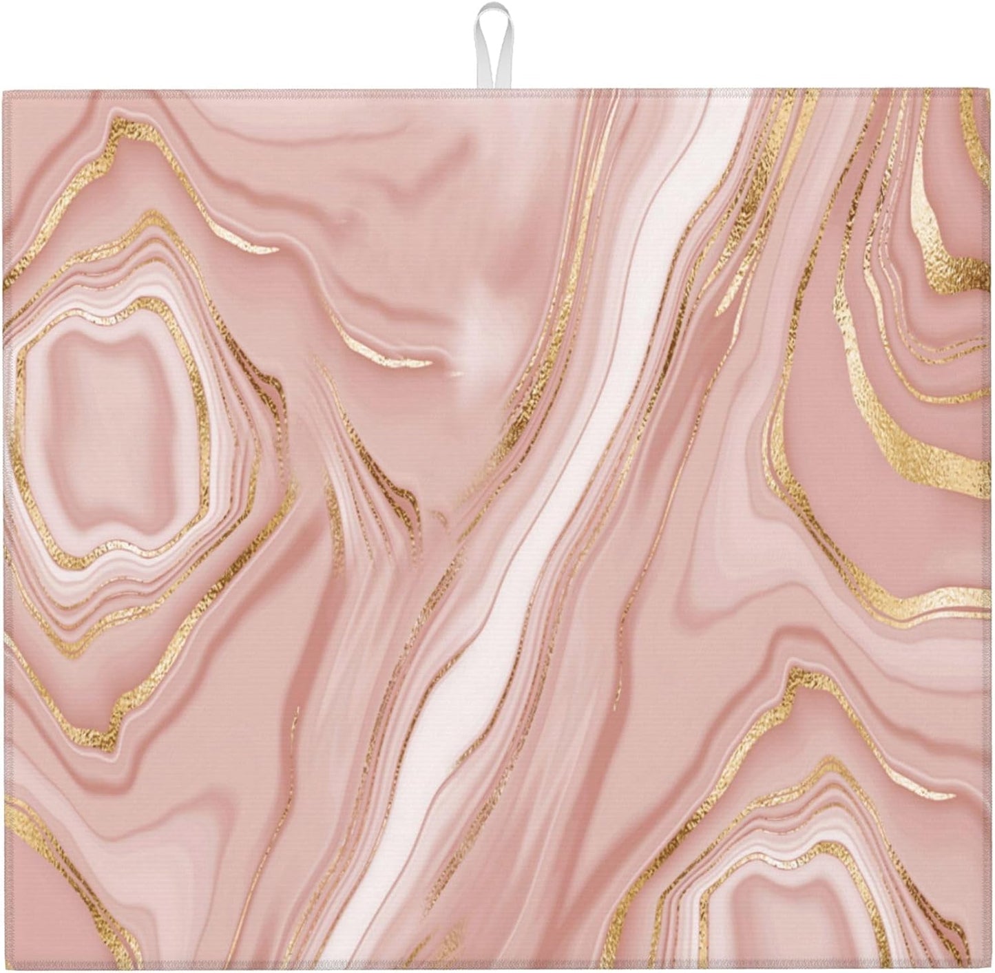 Pink Golden Marble Dish Drying Mat for Kitchen Counter Washable Absorbent Reversible Microfiber Rose Pink Modern Decorative Drying Pad Kitchen Accessories 16"x18"