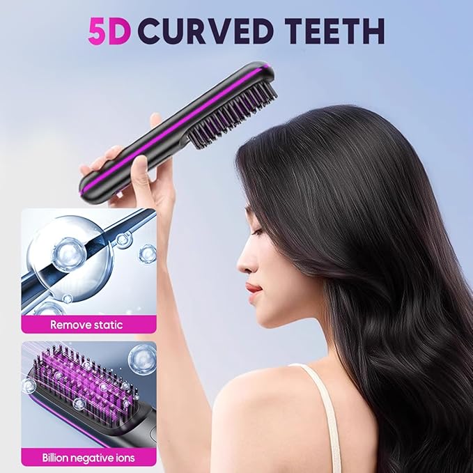 Go Brush Pro, 2025 New Go Brush Pro, Portable Straightener Brushs for Travel, with LCD Temperature Display, Fast Heating Cordless Mini Hair Brushs (Purple)