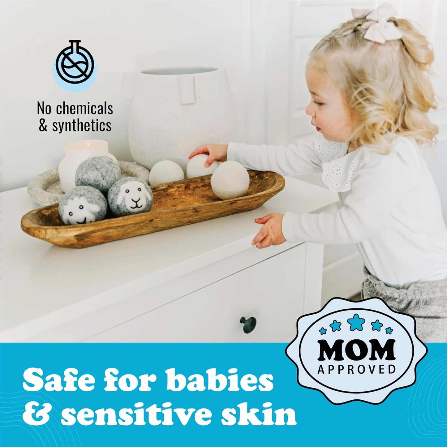 Smart Sheep Wool Dryer Balls - 6-Pack - XL Premium Natural Fabric Softener Award-Winning - Wool Balls Replaces Dryer Sheets - Wool Balls for Dryer - Laundry Balls for Dryer