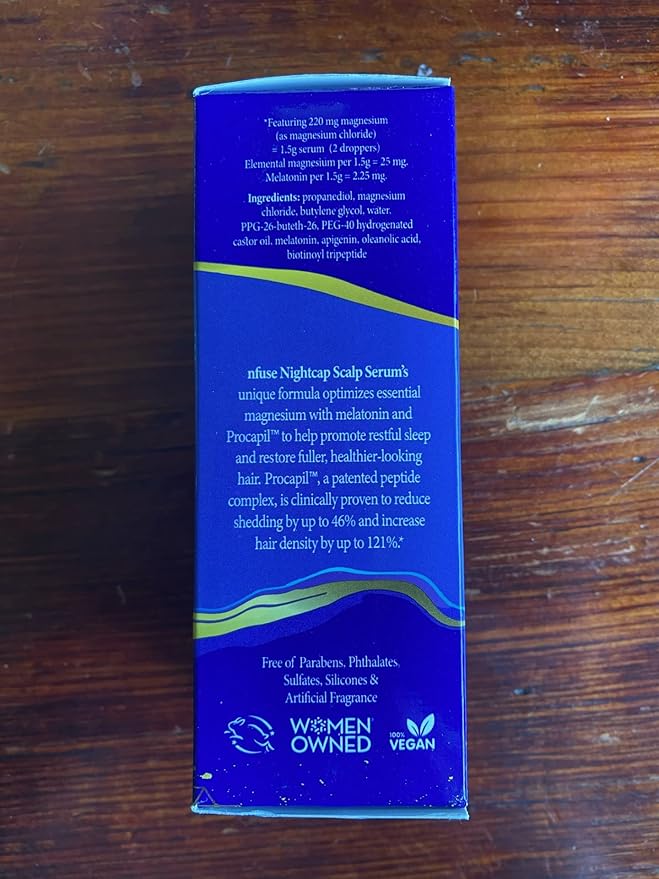 Hair Growth Serum with Melatonin + Peptides, nfuse Magnesium NightCap Scalp Treatment for all Hair Types, Decalcifies Follicles, Vegan, Deep Relaxation, Sleep Aid, Fragrance-Free