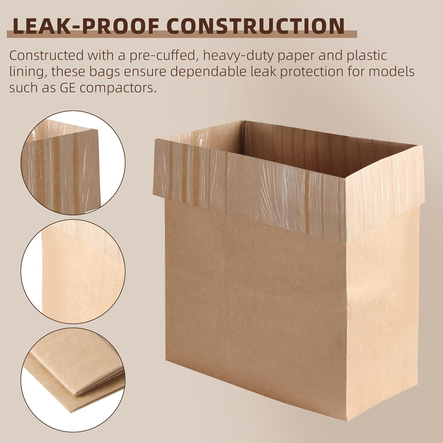 (15-Pack) Calvana Super Strong Compactor Bags, Heavy-Duty Kitchen Paper Trash Bags with Leak Proof Plastic Liner, Fits GE Model Compactors with Rectangular Containers, Includes 15 Sticker Seals