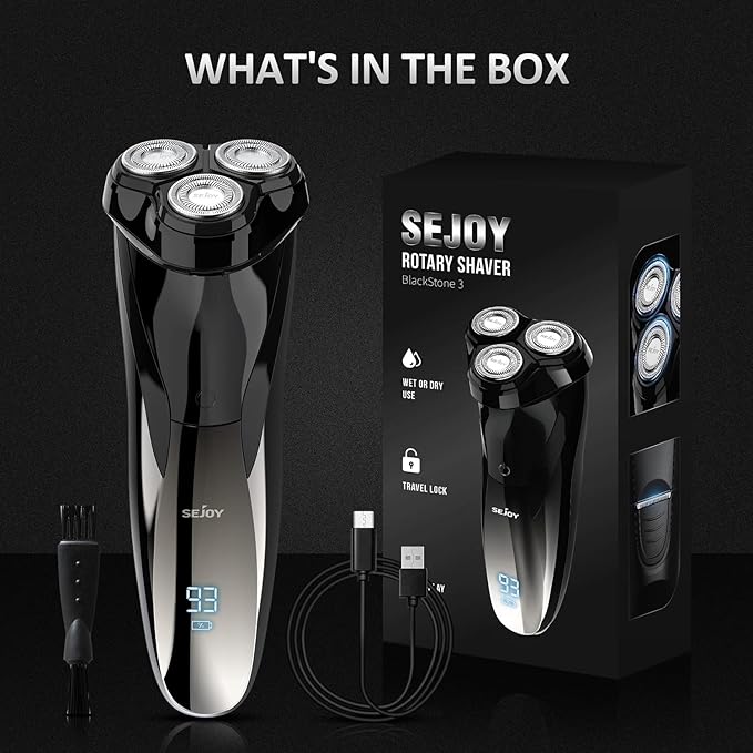 Electric Razor for Men, Mens Electric Shavers, Rechargeable Wet & Dry Electric Razor Shaving Machines, Pop Up Trimmer for Travel Home, Rechargeable,LED Display,IPX7 Waterproof, Black