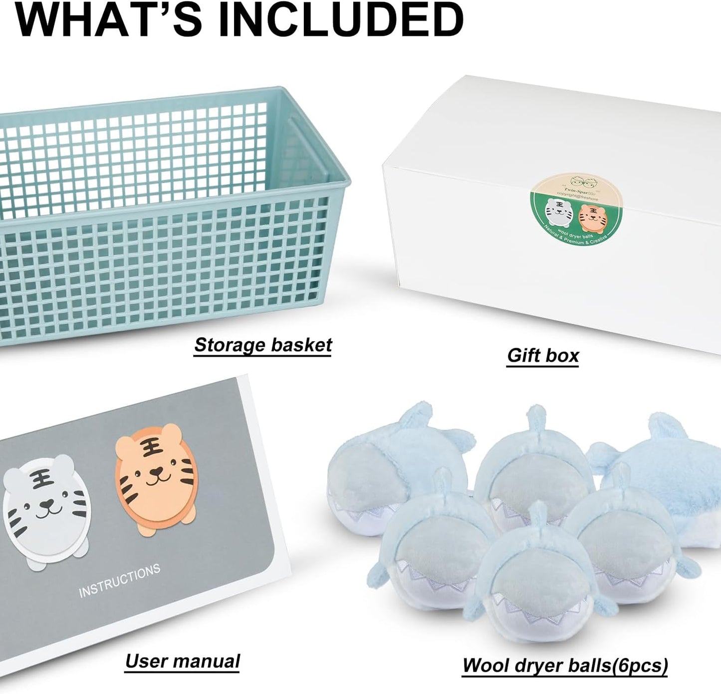 XL Size Wool Dryer Balls 6 Pack- Over 2000 Loads,Whale Shark Appearance,100% Pure New Zealand Wool,Hypoallergenic,Reduces Cloth Wrinkles, and Saves on Drying Time,Cute Pet Plush Toys