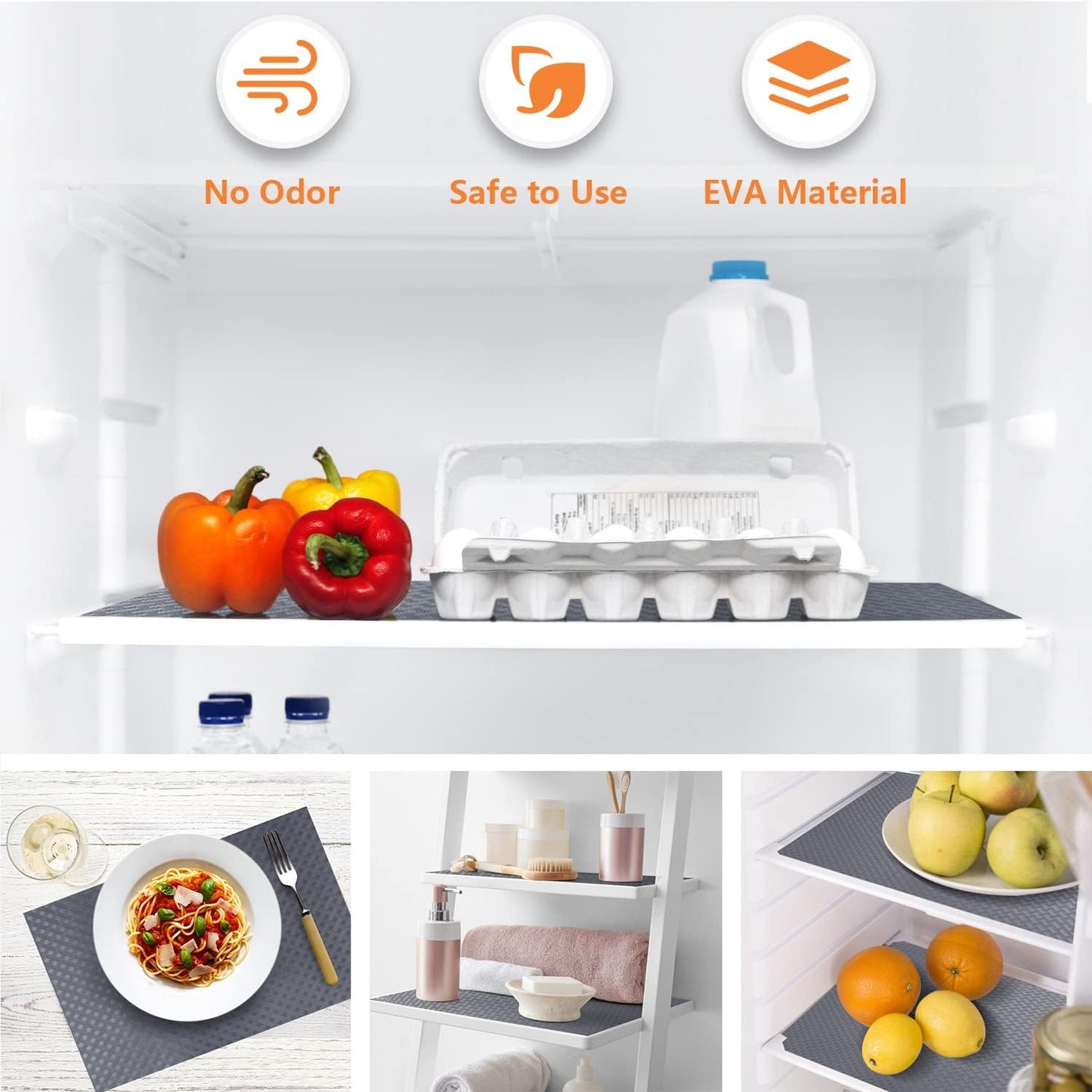 Shelf Liners for Kitchen Cabinets Refrigerator Liners Waterproof & Oil-Proof Kitchen Cupboard Liner Plastic Drawer Mats EVA Material Non Adhesive Fridge Liner for Shelves Gray 11.8 x 59 Inch