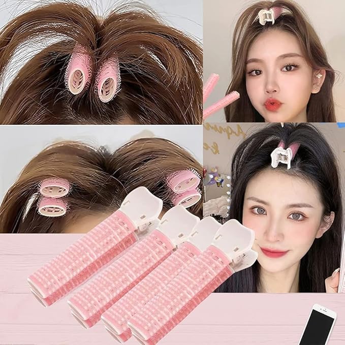 Hair Rollers with Clip, 4Pcs Volumizing Hair Root Clips Bangs Curler DIY Hair Styling Accessories Tool and Portable Self Grip Volume Clips