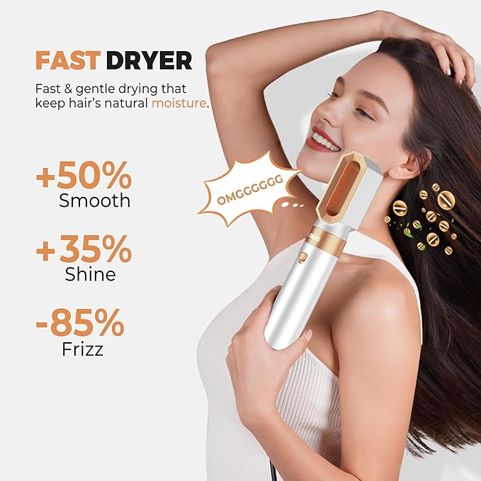 Hair Dryer Brush,6 in 1 Professional Hot Air Styler,Powerful Air Curling Wrap Styler,Negative Ionic Hair Dryer Fast Drying, Multi Hair Stylerfor Curling Volumizing Straightening Styling