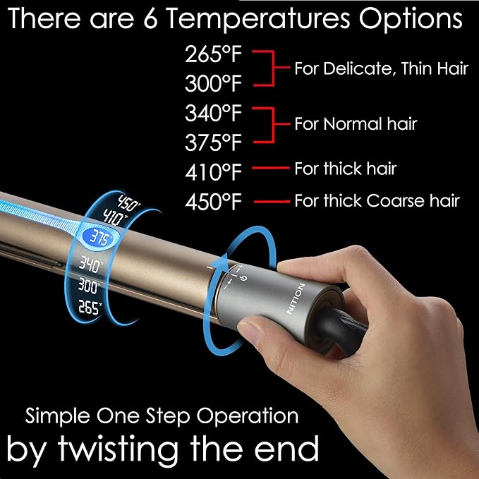 NITION Ceramic Tourmaline Hair Straighteners LCD Flat Iron MCH Fast Heating Up. Healthy Home Straightening Styling Tools with Travel Pouch Bag. 265-450°F Adjustable. 1" Smooth 3D Plate. Dual Voltage