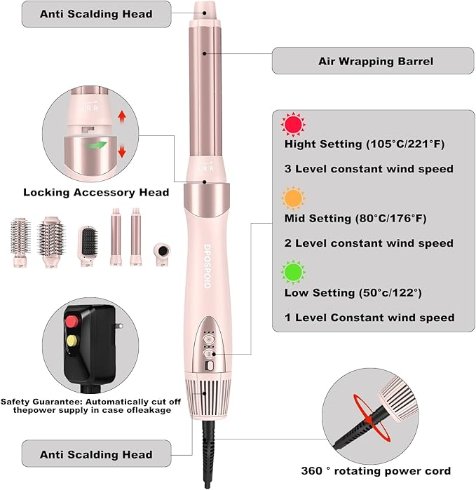 Hair Styler Wrap & 6 in 1 Hot Air Styler-110,000 RPM High-Speed Fast Negative Ionic Multi Hair Styler Professional Blow Dryer Brush for Curling Volumizing Straightening Styling