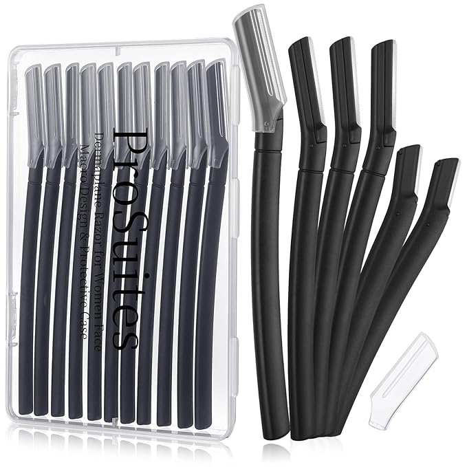 16 Count Dermaplane Razor for Women Face, Professional Facial & Eyebrow Hair Remover, Gentle Face Razors Skin Exfoliation with Precision Blades, Black