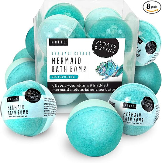Hallu Mermaid Large Bath Bomb, Citrus Peony and Amber Scent, 140 g, Pack of 8