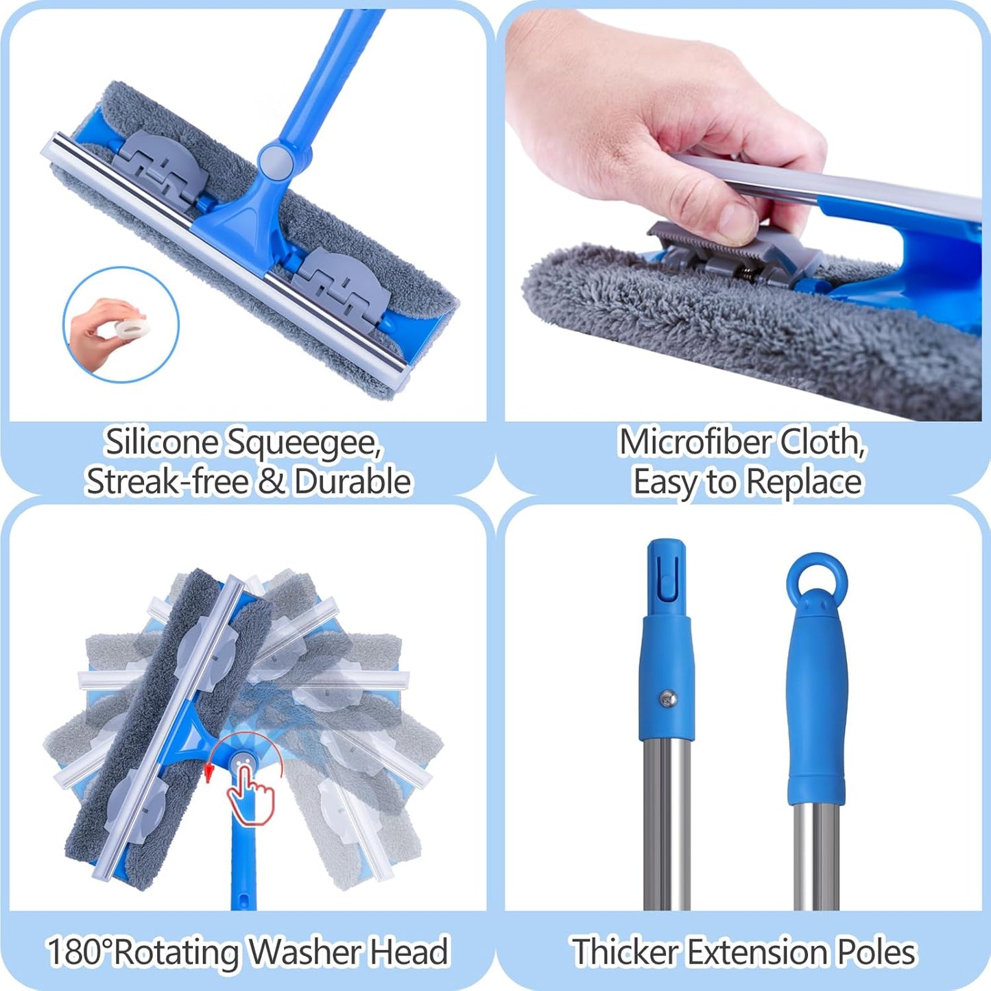 6.7 Feet Window Squeegee, 2-in-1 Window Cleaner Tool with Extension Poles, Squeegee for Window Cleaning Kit, Window Washing Equipment for Car Windshield Glass Door Indoor Outdoor High Windows