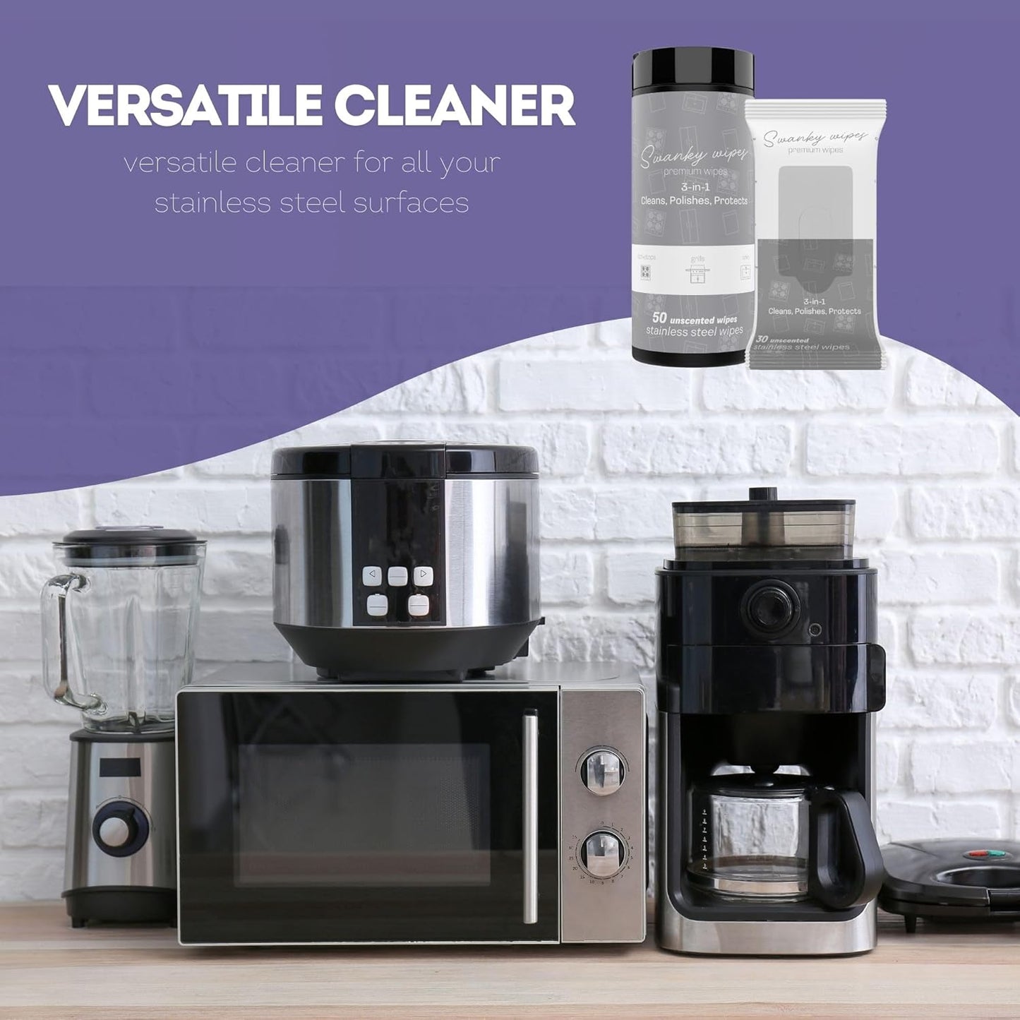 Swanky Stainless Steel Cleaner Wipes Bundle - Grime & Grease Remover Kitchen Cleaning Supplies - Clean & Shine for Stove, Refrigerator, Sink, Oven & Appliances - Soft Wipes (30 Ct) & Canister (50 Ct)