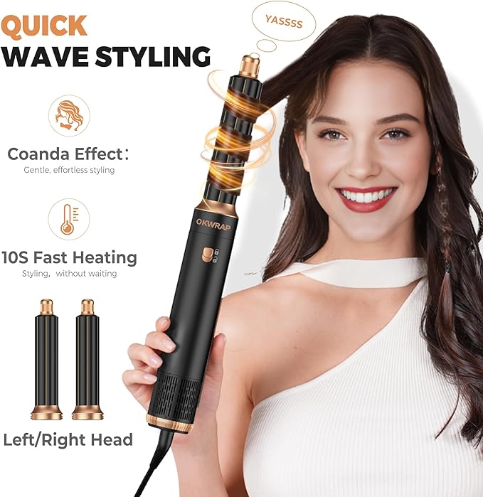 Hair Dryer Brush,6 in 1 Professional Hot Air Styler,Powerful Air Curling Wrap Styler,Negative Ionic Hair Dryer Fast Drying, Multi Hair Stylerfor Curling Volumizing Straightening Styling