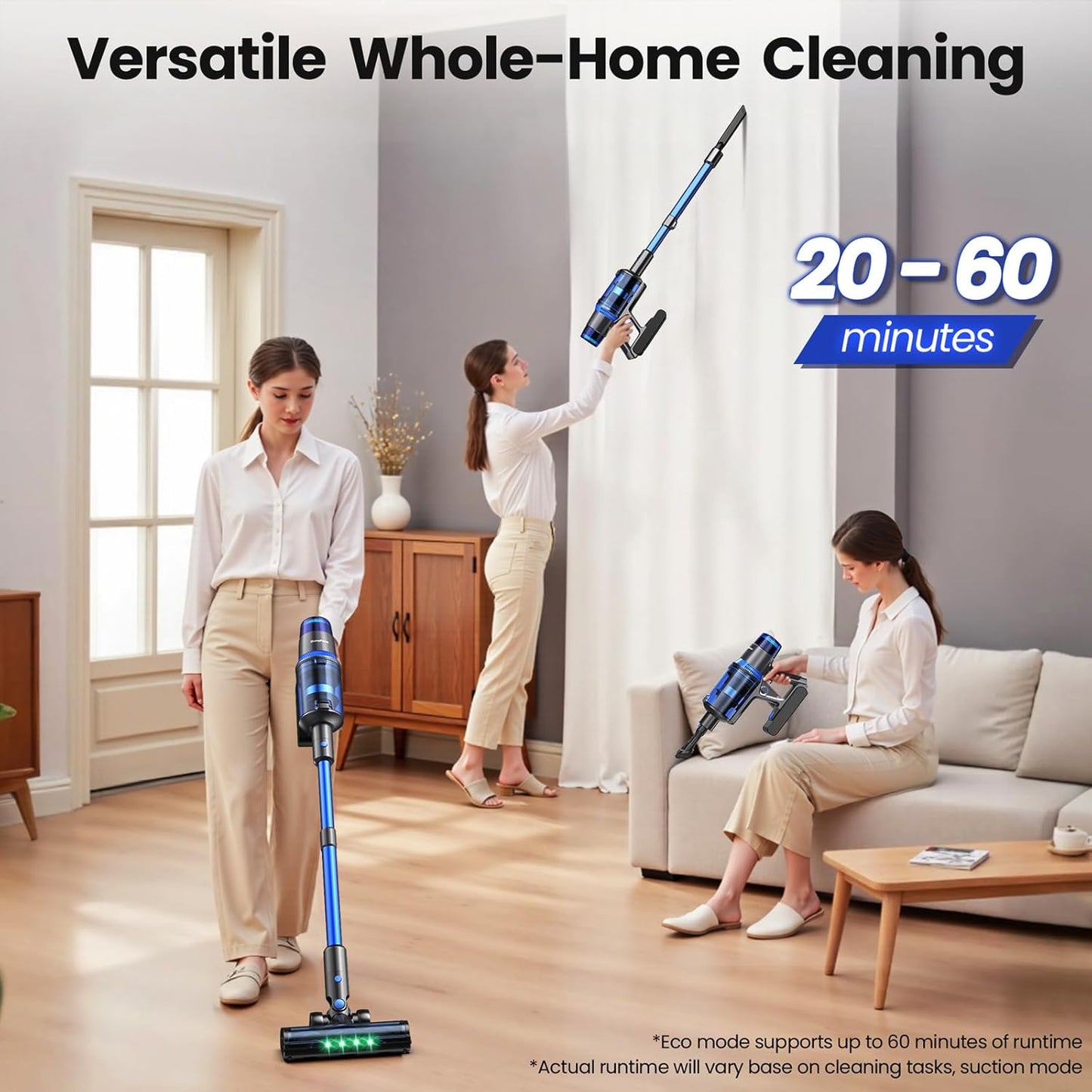V25 Cordless Vacuum Cleaner, 680W 60Kpa Powerful Stick Vacuum with Dust Sensor, Digital Display, 4000mAh Rechargeable Battery up to 60Mins, Versatile for Pet Hair, Floor, Carpet (Royal)