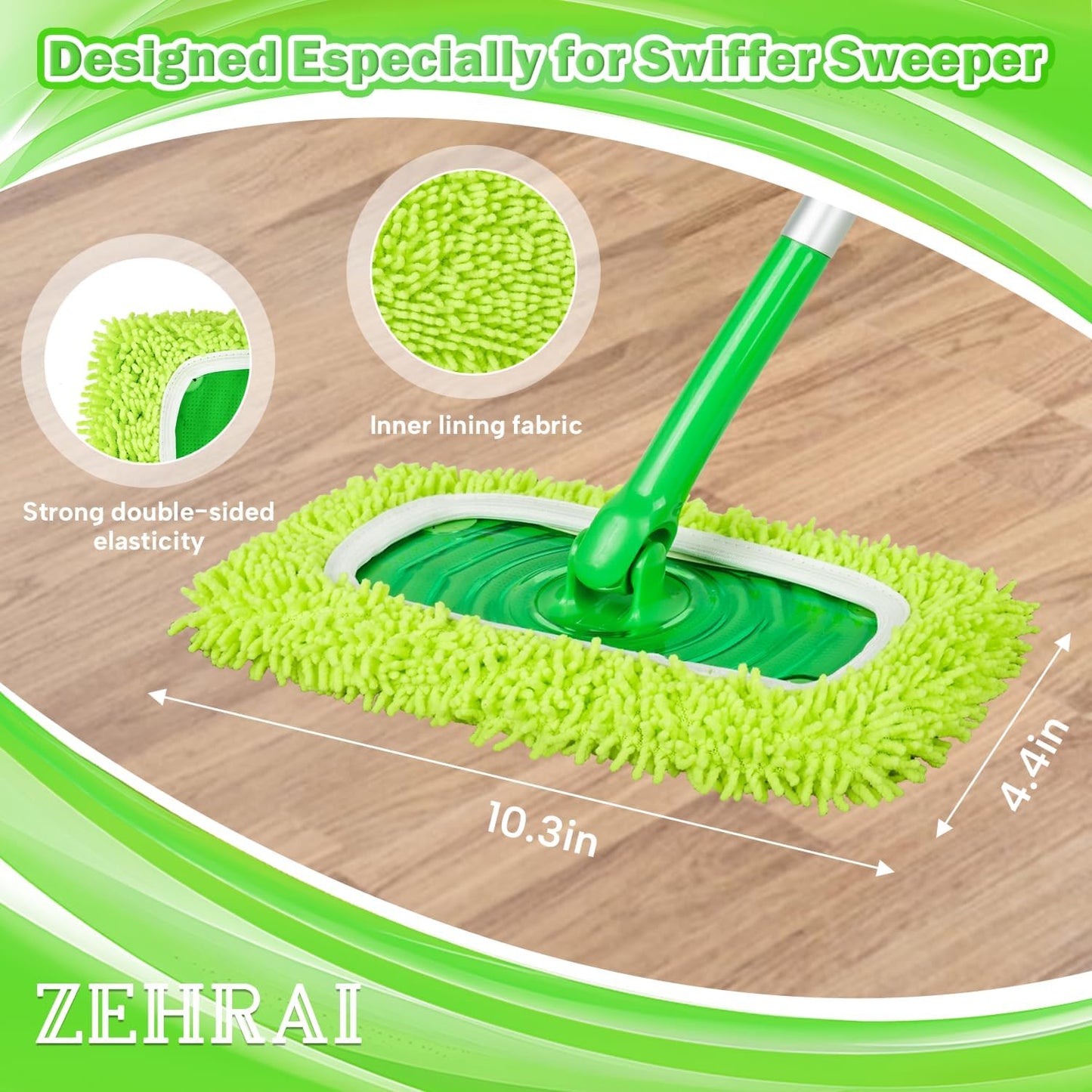 6Pcs Reusable Microfiber Mop Pads Compatible with Swiffer Sweeper Mop, Wet and Dry Flat mop Cover, Replacement Sweeping Mopping pad Refills for Surface/Hardwood Floor Cleaning